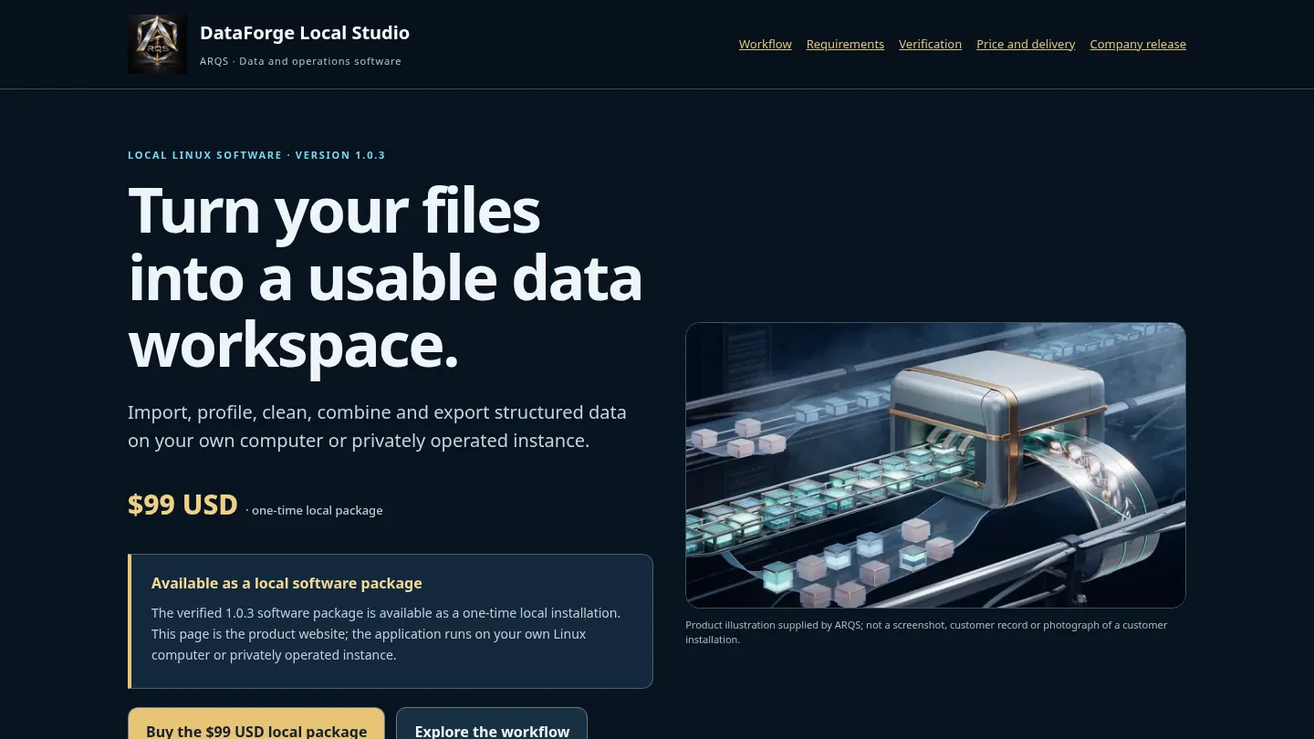 Screenshot of the live page at arqs.ca/software/dataforge