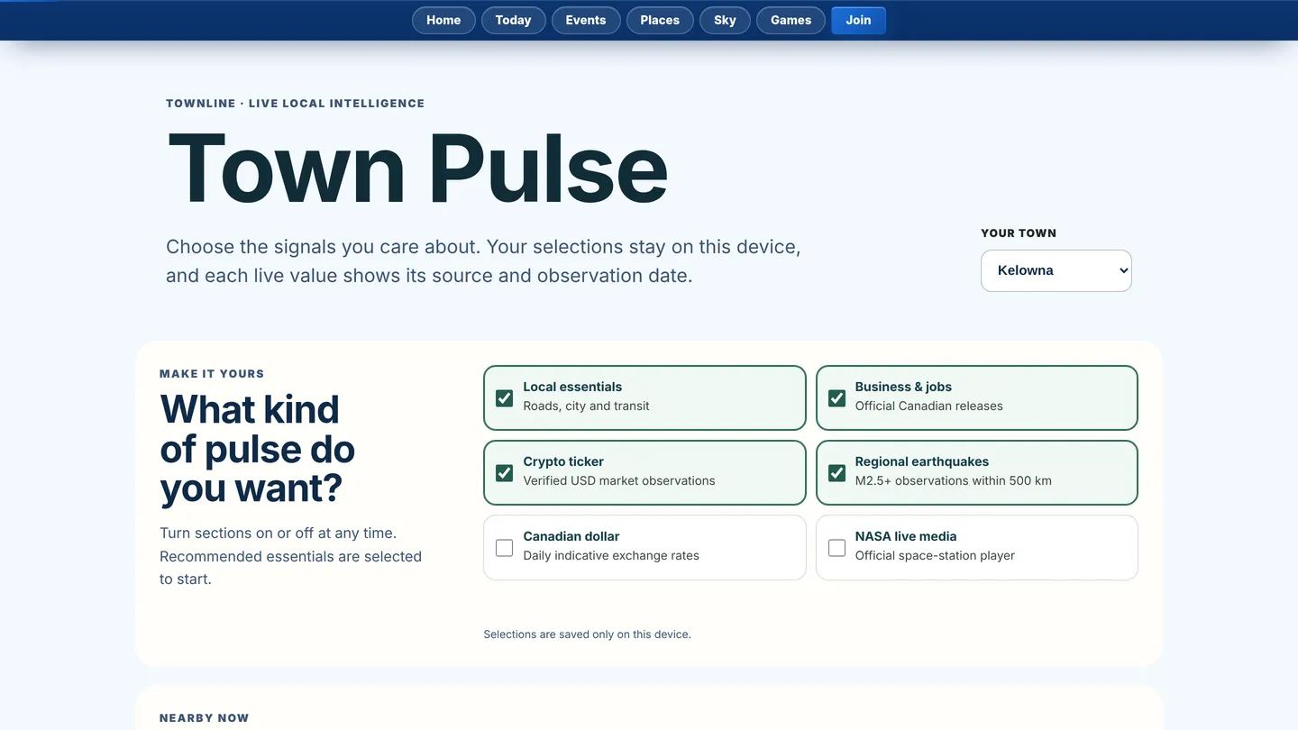 Screenshot of the live page at arqs.ca/townline/live