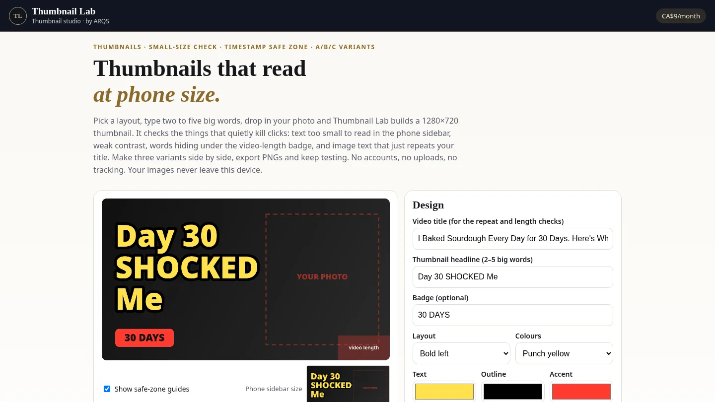 Thumbnail Lab — YouTube thumbnail studio by ARQS