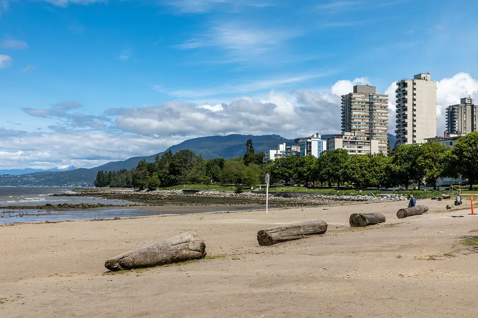 English Bay Beach in Vancouver's West End, near the Vancouver Aquatic Centre.