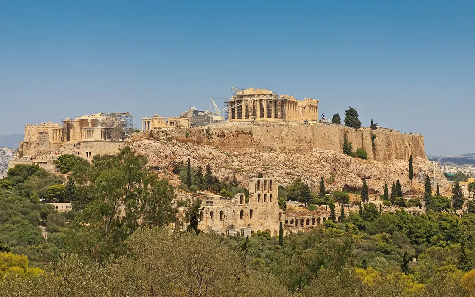The Acropolis of Athens, seen from Philopappos Hill.